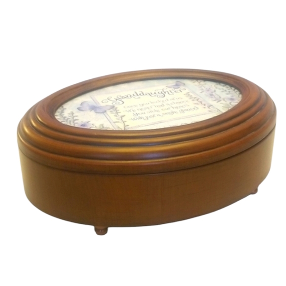 Granddaughter Butterfly Woodgrain Musical Unchained Melody Jewelry Box - Picture 2 of 15